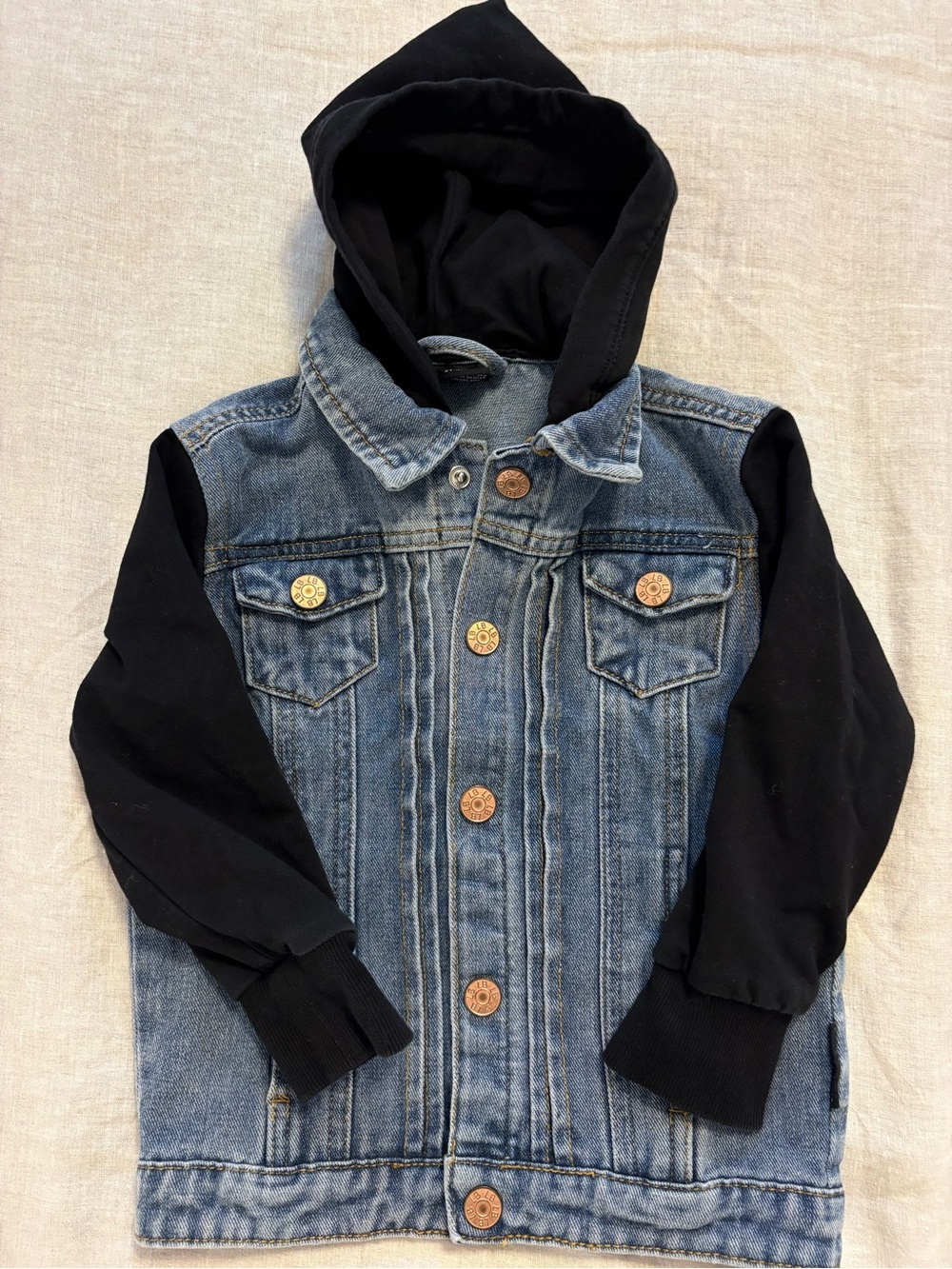 Little Bipsy Denim Hooded Jacket 2T-3T Blue/Black Button Closure